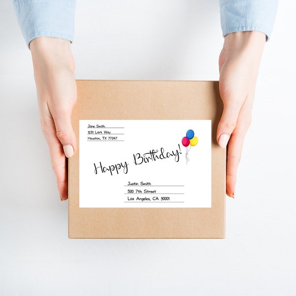 Birthday shipping label sticker for care package mailing box