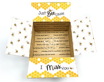 I miss you care package box stickers / bumble bee yellow college student gift / long distance gift for boyfriend / deployment box flap label