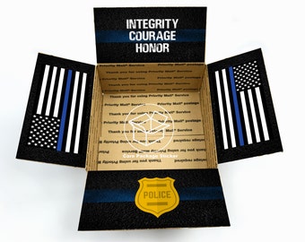 Police officer gift box / law enforcement appreciation care package / thin blue line / academy graduation box flap label sticker kit for cop