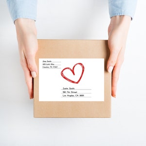 Shipping label sticker for care package box / return address label tag /  / decorative heart mailing decal / large package post / i love you
