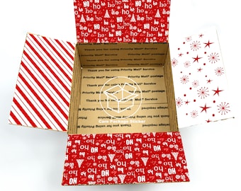 Red Christmas care package / holiday care package box / long distance christmas box for him / christmas box flap stickers / christmas gift