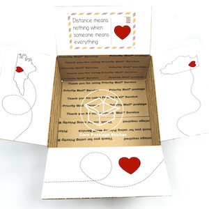 State heart care package flaps / long distance package for boyfriend / deployment gift box for him / usps flat rate shipping box labels