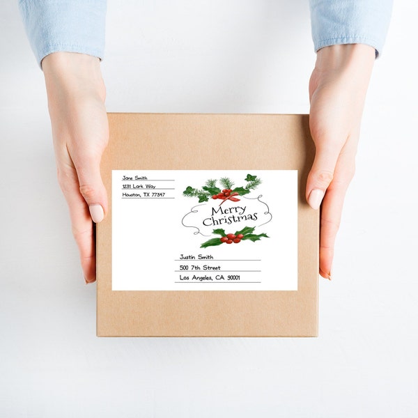Christmas shipping label for care package /  address sticker / address label / return label / christmas mailing address label / box tag