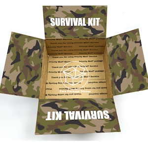 Military deployment care package for boyfriend / college student gift box / final exam survial kit / green camo box flap stickers