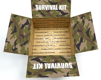 Military deployment care package for boyfriend / college student gift box / final exam survial kit / green camo box flap stickers