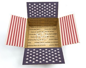 American flag care package / 4th of july delivery box / military deployment gift for boyfriend / patriotic shipping box flap stickers
