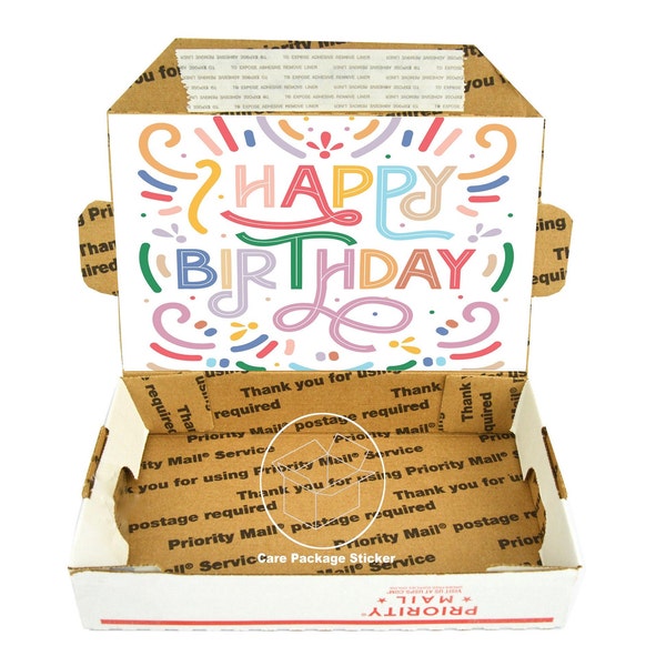 Birthday box / small flat rate box sticker / gift for college student / deployed military boyfriend care package sticker kit for shipping