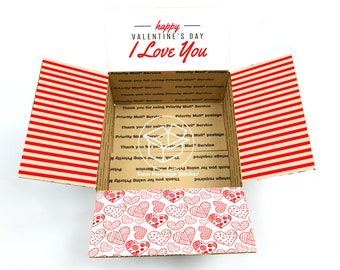 Valentines day care pacakage / red stripe valentines day box / valentines day gift for long distance boyfriend / college care package flaps