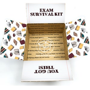 Paquete de cuidado final / kit de supervivencia de la semana final / caja de regalo para estudiantes / kit de supervivencia de examen universitario / pegatinas de decoración de solapa de caja de envío