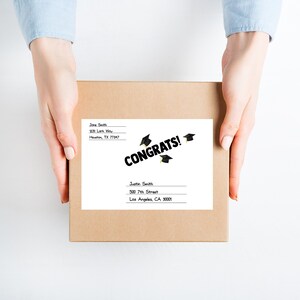 Shipping label sticker for care package box / return address label tag / graduation mailing decal / large package post / congrats