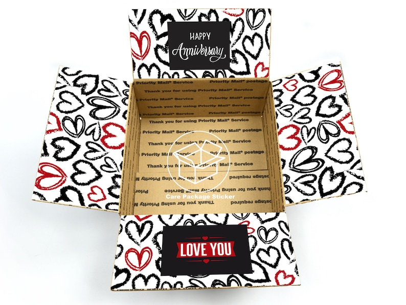 Anniversary gift box stickers / long distance relationship care package for boyfriend / shipping box flaps / i love you deployment for him image 1
