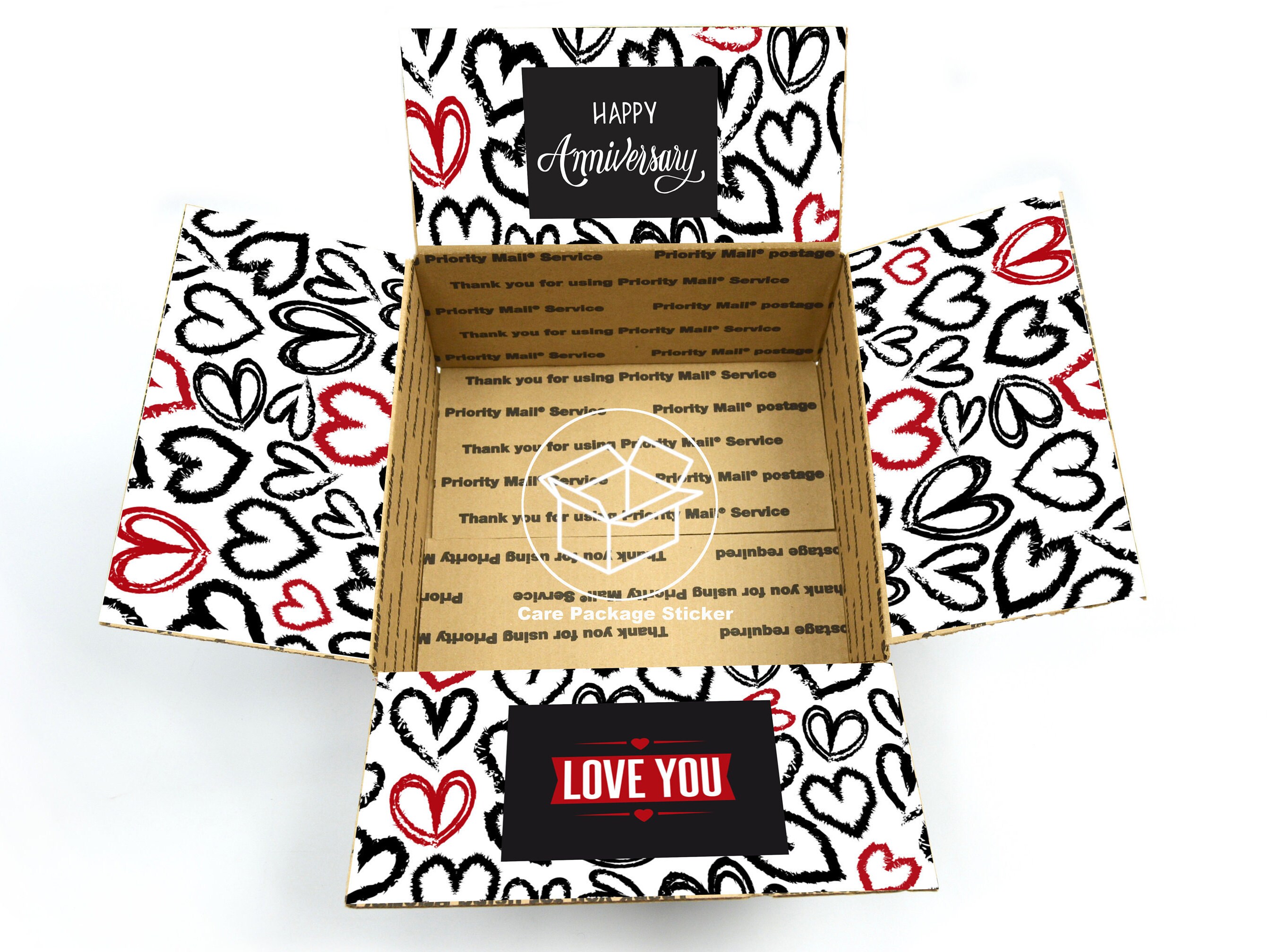 Anniversary gift box stickers / long distance relationship care package for boyfriend / shipping box flaps / i love you deployment for him