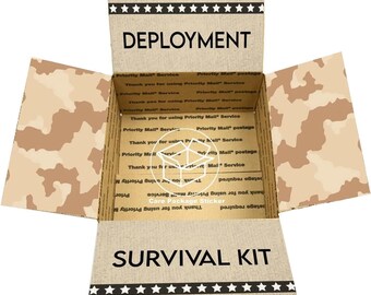 Military Deployment Survival Kit Stickers: Camo Box Decals for Care Packages