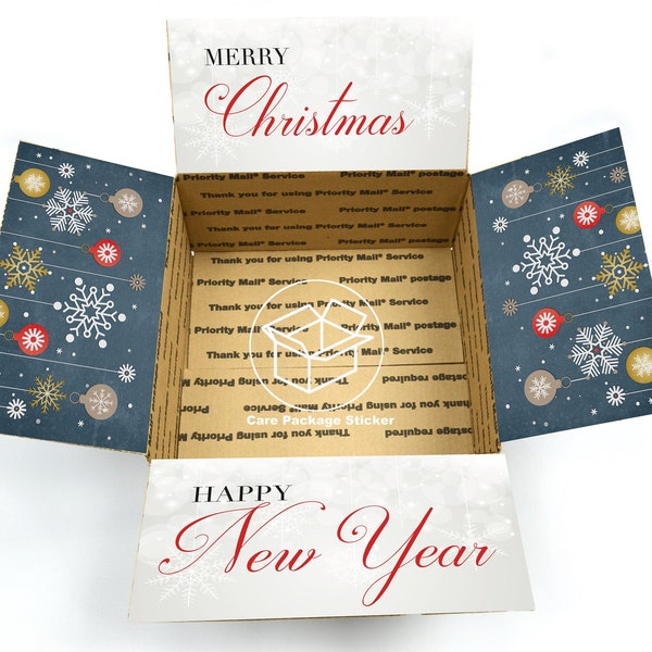 Christmas care package / 2022 new year gift box / care package for him / long distance box for boyfriend / deployment box flap stickers