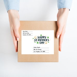 Shipping label sticker for care package box / return address label tag /  / St. Parick&#39;s Day mailing decal / large package post