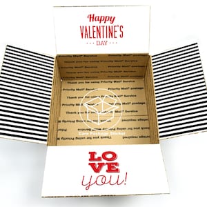 Valentines Day care package flaps for him / college care package / long distance relationship box for boyfriend / shipping box flap stickers