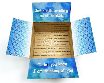 Thinking of you care package / blue gift box for boyfriend / college care package for student / i miss you / deployment box flap stickers
