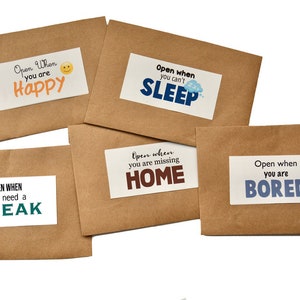 12 open when letter label stickers / long distance college student gift / home sick daughter / notes for back to school / going away son
