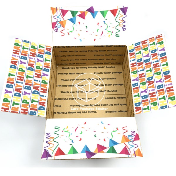 Birthday gift box for boyfriend / college care package for student / large sticker kit for decoration of post box / pack of labels