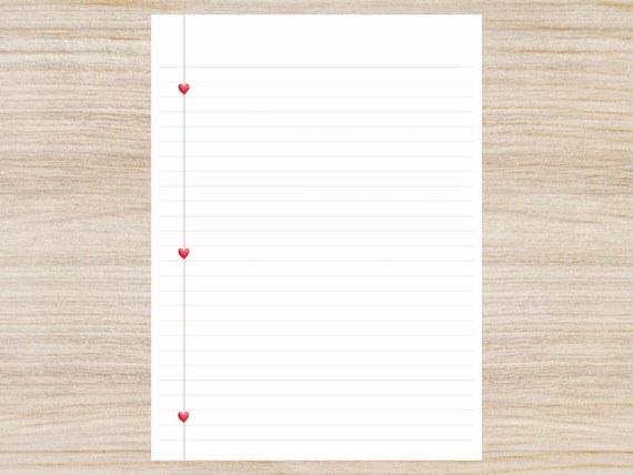Heart paper printable stationery template / letter note paper 8.5" X 11" instant digital download PDF & JPEG