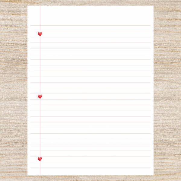 Heart paper printable stationery template / letter note paper 8.5" X 11" instant digital download PDF & JPEG