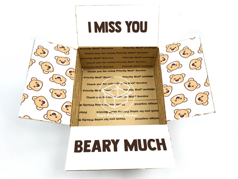 We miss you care package / bear gift box / college care package for student / deployment gift for him / long distance family box stickers I Miss You