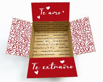 Te amo spanish care package flaps / long distance anniversary box / deployment / te amo / college care package / shipping box sticker