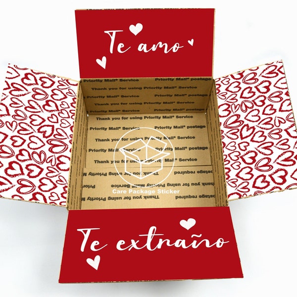 Te amo spanish care package flaps / long distance anniversary box / deployment / te amo / college care package / shipping box sticker