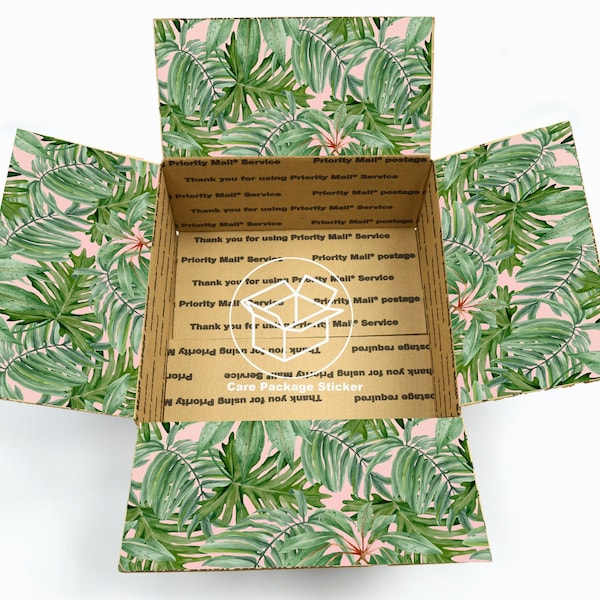 Tropical palm leaves care package sticker for gift box for her / college care package / shipping box labels