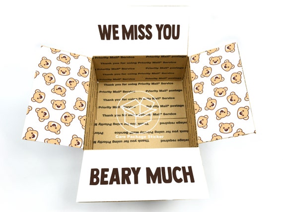 We miss you care package / bear gift box / college care package for student / deployment gift for him / long distance family box stickers