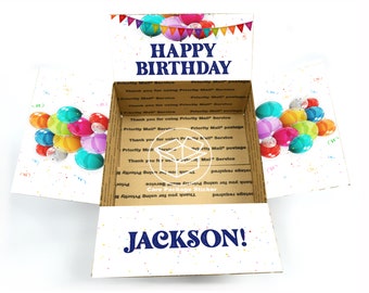 Birthday care package with name / custom birthday box for friend / deployment box for boyfriend / college care package flap stickers