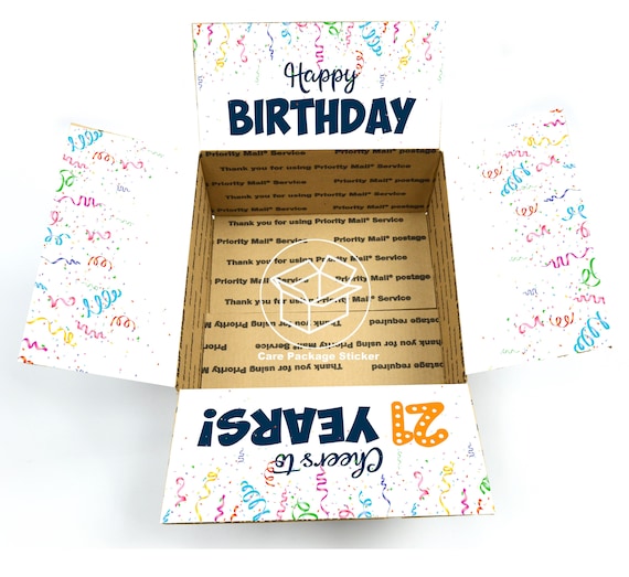 Birthday box stickers for care package / long distance 21st birthday gift for him /  college student gift her / shipping box flap labels