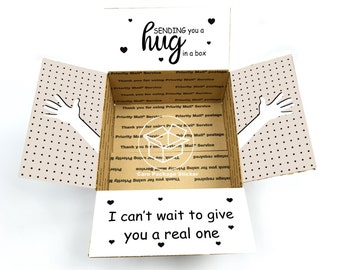 Hug in a box care package stickers / long distance get well hospital gift / box for boyfriend / i miss you college student flap labels