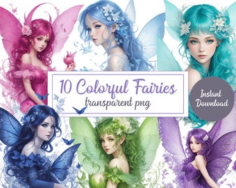 Vibrant Digital Colorful Fairies Illustrations PNG - Radiant Magic in Every Pixel