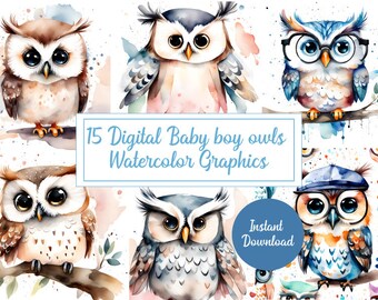 15 Adorable Baby Boy Owl Watercolor Illustrations - Whimsical Delights for Nurseries