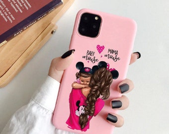 iPhone 11 pink soft silicone case Mama mouse and baby mouse