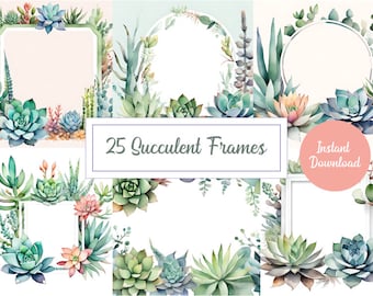 Succulents Frames Watercolor Illustration Set - Elegant Botanical Borders