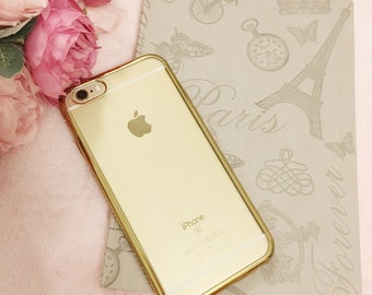 iPhone 7 or 8 clear soft silicone case with Gold Stripe with Crystals