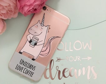 iPhone 6/6s clear soft silicone case Unicorns Love Coffee