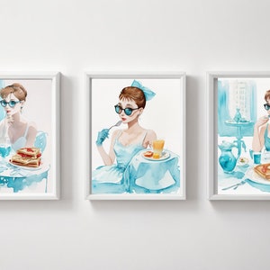 Breakfast at Tiffany&#39;s Watercolor Illustrations. Watercolor illustrations of Audrey Hepburn for Home Decor.