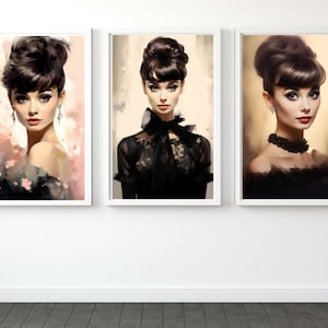 Audrey Hepburn Printable Digital Illustrations. Breakfast at Tiffany&#39;s. Home Decor. Size A4