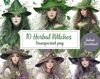 Enchanting Herbal Witches Illustrations Clipart, transparent PNG Halloween - Botanical Magic and Mystical Artistry