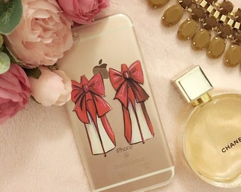 iPhone 7 or 8 clear soft silicone case Red High Heels With Bow
