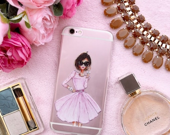 iPhone 6/6s clear soft silicone case Fashion Girl in pink dress