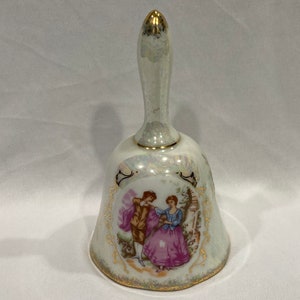Irridescent Lusterware Bell, Made in Japan, Bell with Victorian Couple