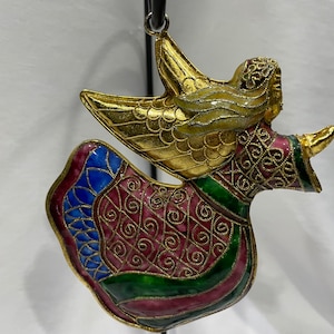 Cloisonné Enameled Christmas Ornament, Burgundy, Green and Blue Cloisonne Angell Ornament, Praying Angel Ornament, Cloisonne Angel