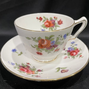 Crown Staffordshire Fine Bone China, Dresden Spray Cup and Saucer, Made in England, Floral Cup and Saucer