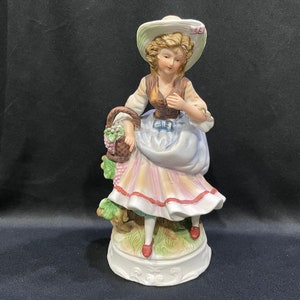 Andrea by Sadek Porcelain Maiden with Basket Figurine, Woman Figurine