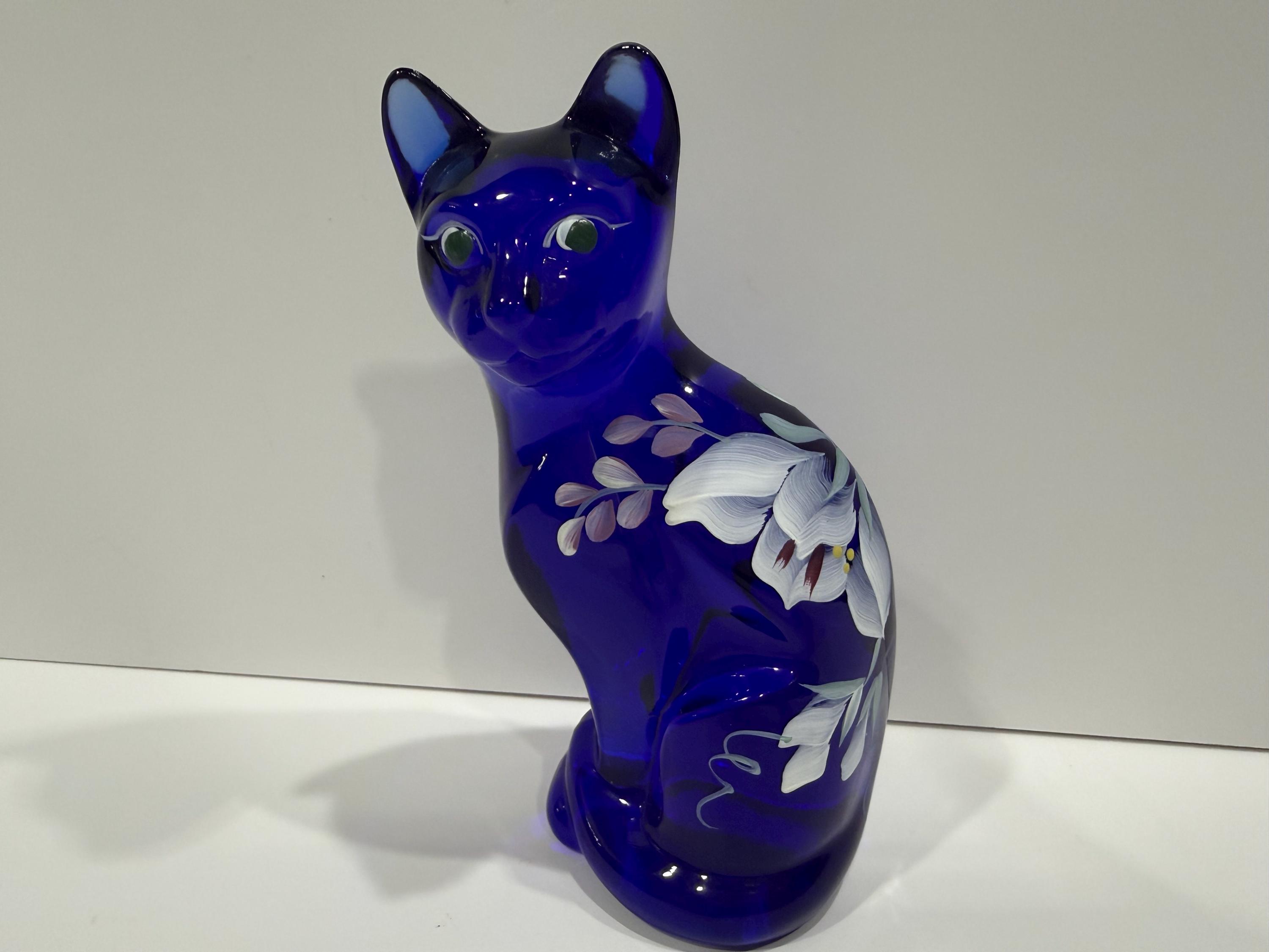 White Fenton Cat With Flowers - Etsy