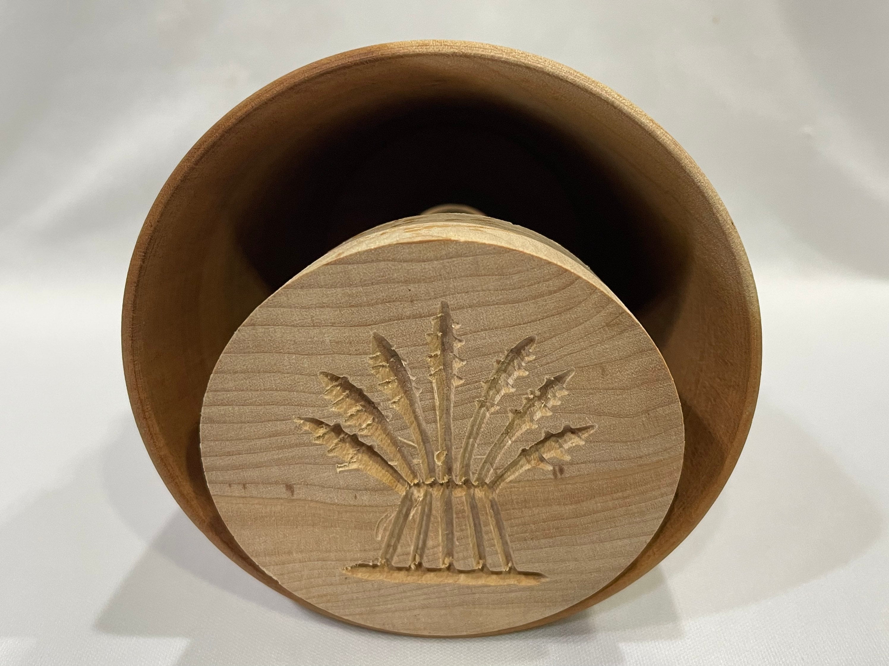 Vintage Wooden Carved Wheat Sheaf Butter Mold, Wooden Butter Press